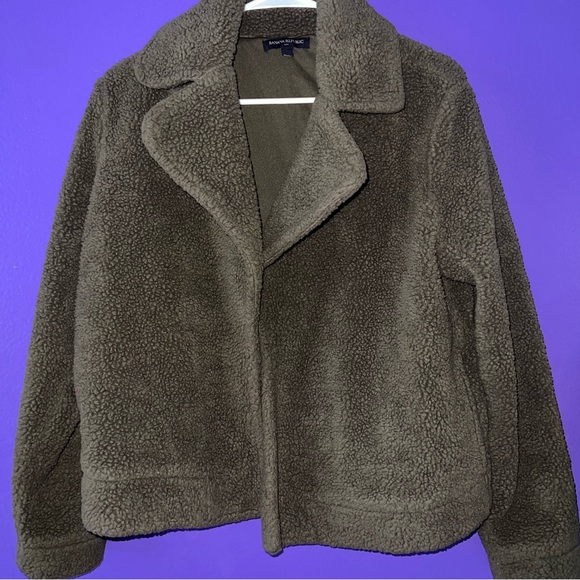 Banana Republic Factory Green Open Front Sherpa Teddy Jacket - Picture 2 of 12